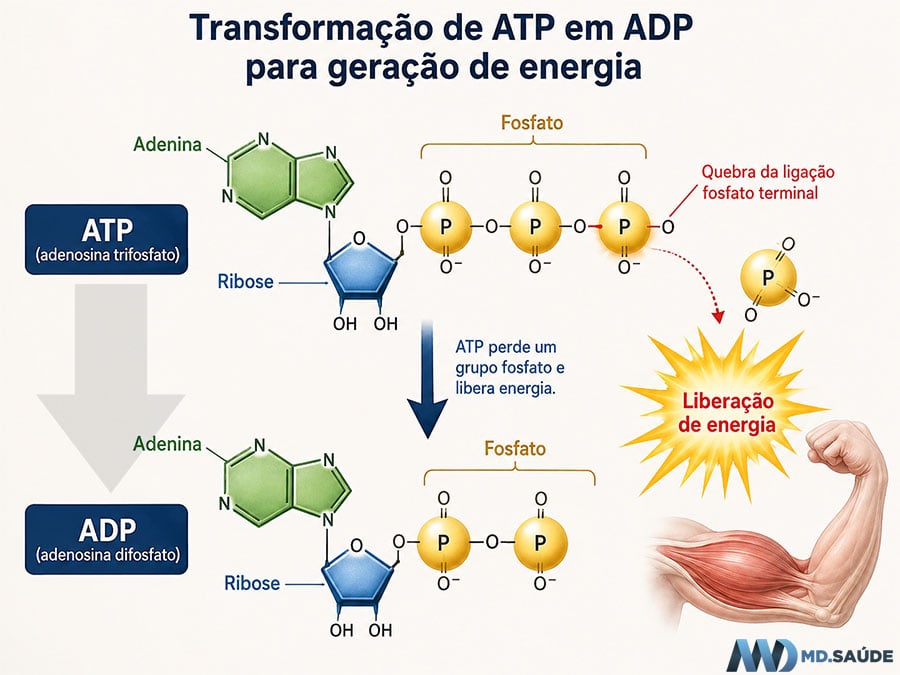 Transformação de ATP em ADP para geração de energia