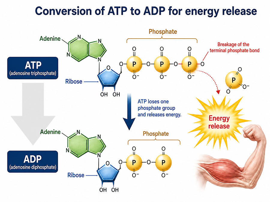 ATP conversion to ADP to generate energy