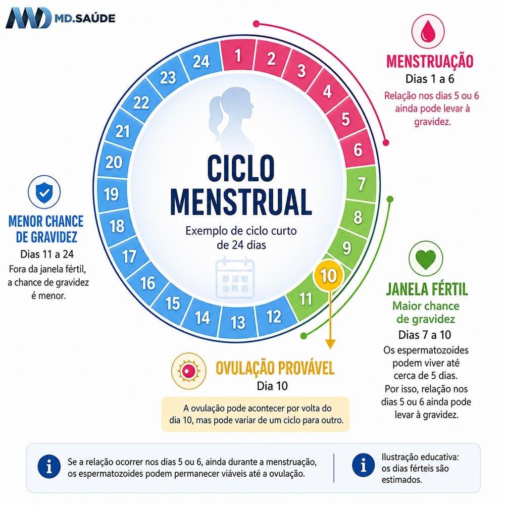 Ciclo menstrual curto de 24 dias.