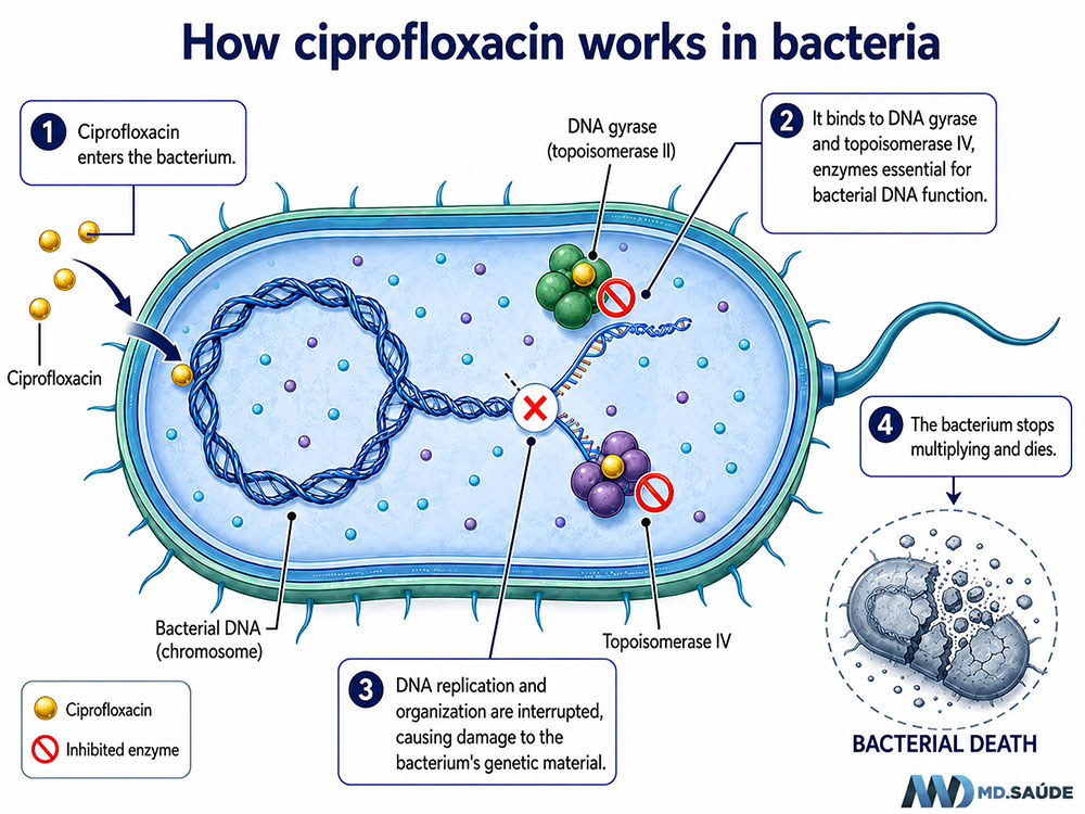 Antibacterial action of ciprofloxacin.