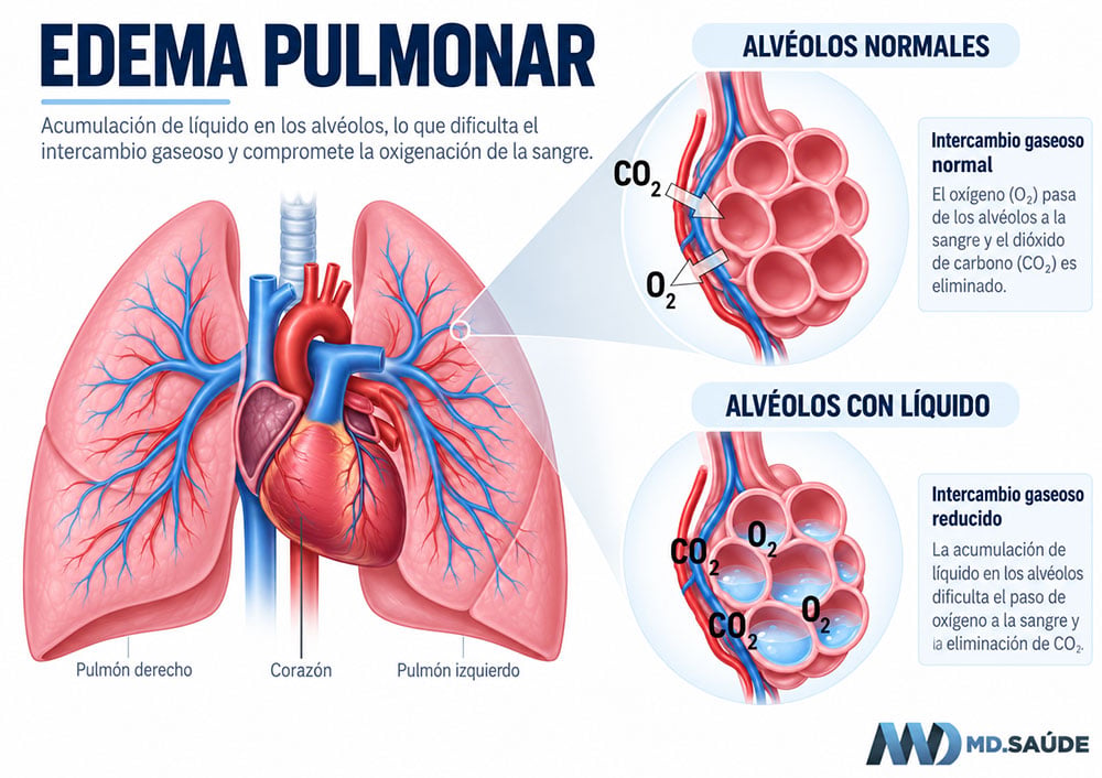 Alvéolos llenos de líquido en el edema pulmonar agudo
