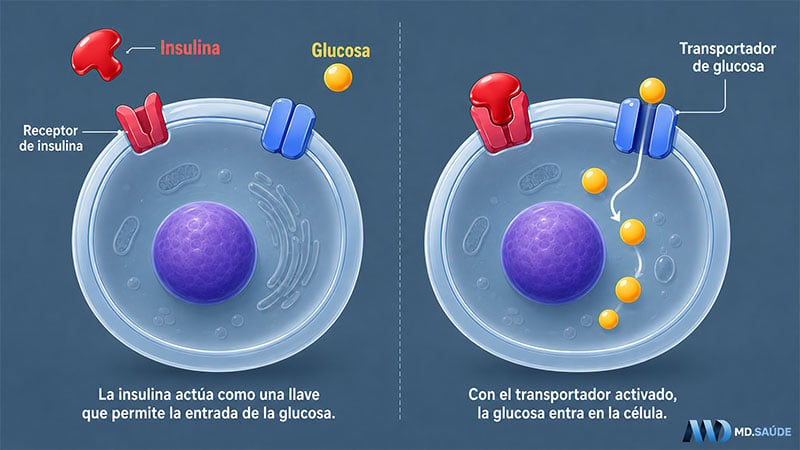 La insulina facilita la entrada de glucosa en las células, donde puede utilizarse como fuente de energía.