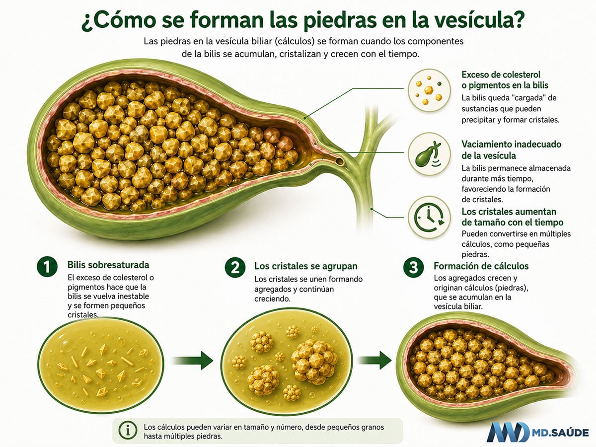 Cómo se forman las piedras en la vesícula