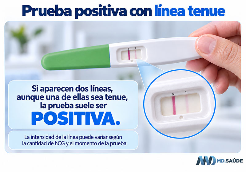 Prueba de embarazo positivo con línea tenue