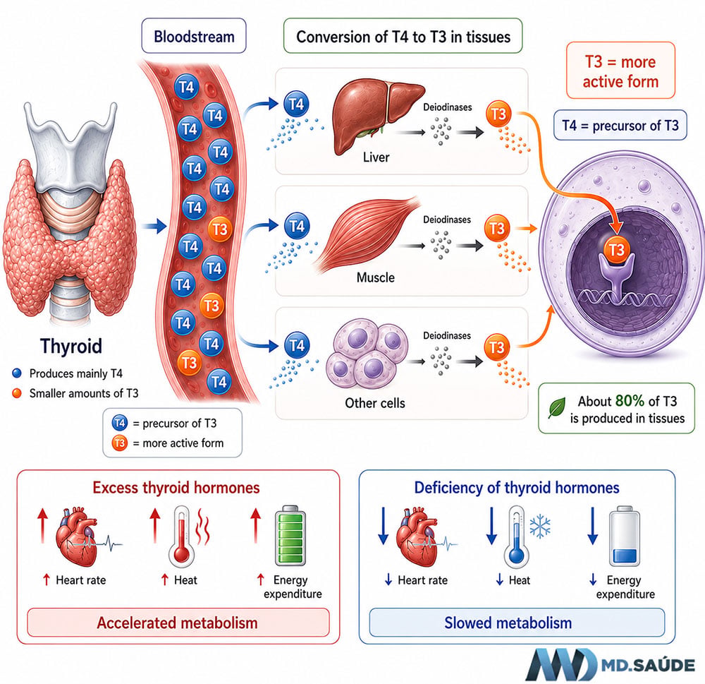 Thyroid production of T3 and T4