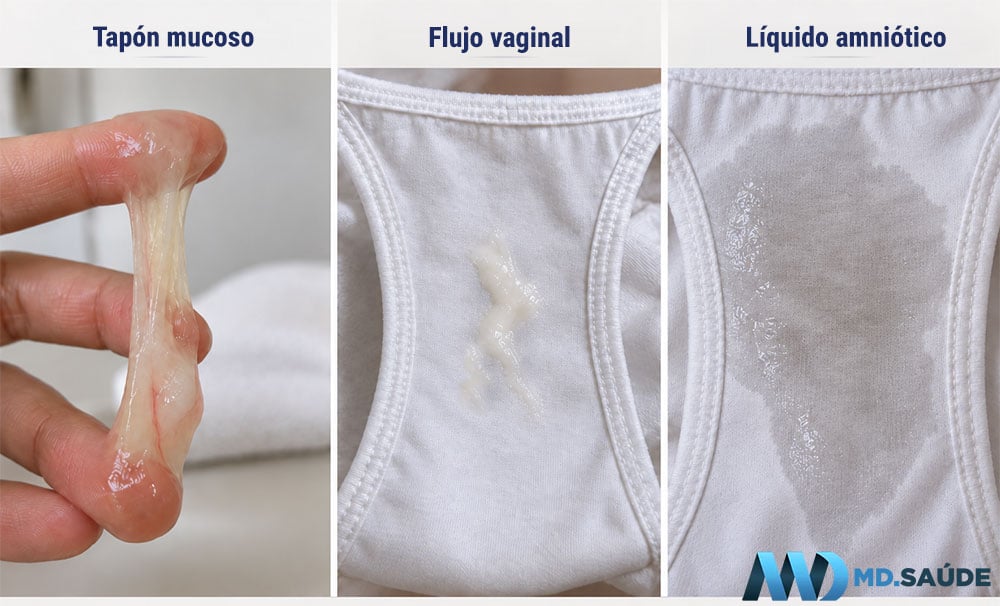 Comparación entre el tapón mucoso, el flujo vaginal y el líquido amniótico durante el embarazo.