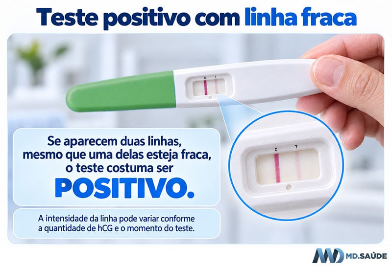 Teste de gravidez positivo com linha fraca