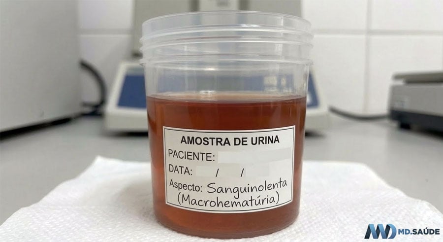 Presença de sangue visível na urina (hematúria macroscópica)