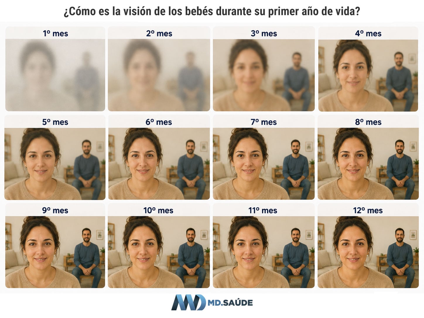 Evolución de la visión del bebé durante los primeros 12 meses de vida.
