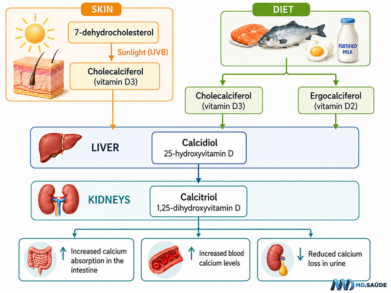 Vitamin D production and activation.